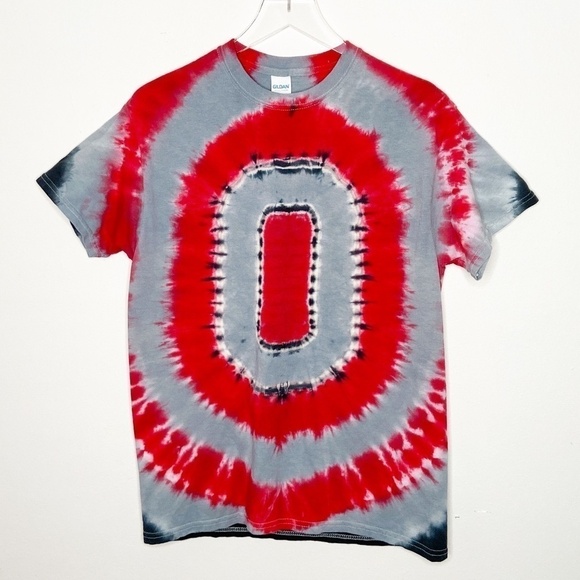 Upcycled Red & Gray Tie Dye Short Sleeve Tee - Picture 1 of 6